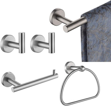 Bathroom Hardware Set, 5-Piece Bath Accessories Set Brushed Finished Wall Mount Includes 24 in Towel Bar, 7 in Towel