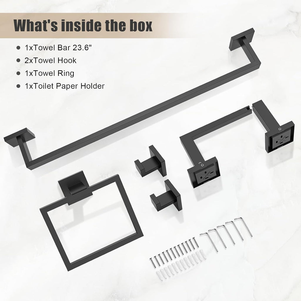 Matte Black Bathroom Hardware Accessories Set 5 Pieces, Double Post Pivoting Toilet Paper Holder Set Stainless Steel