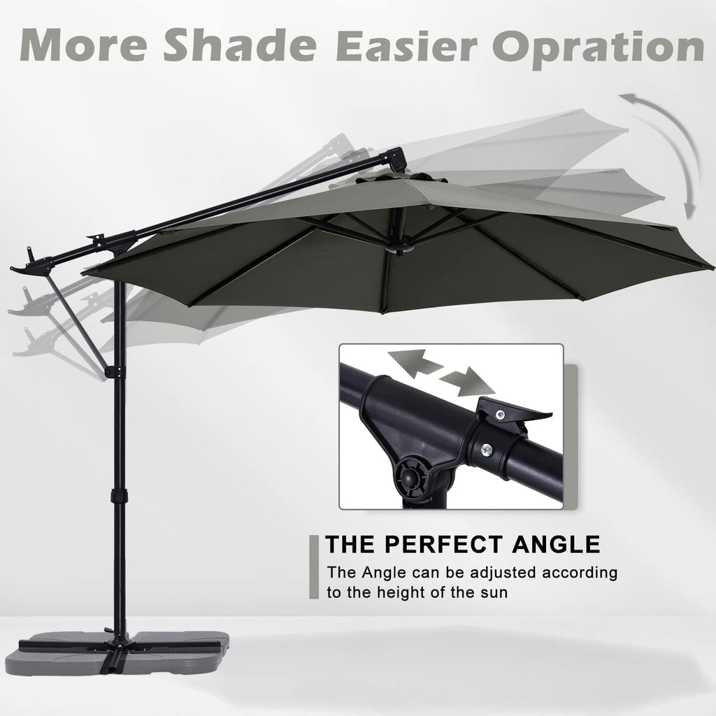 10FT Cantilever Patio Umbrella with Base Stand, Offset Hanging Outdoor Umbrella