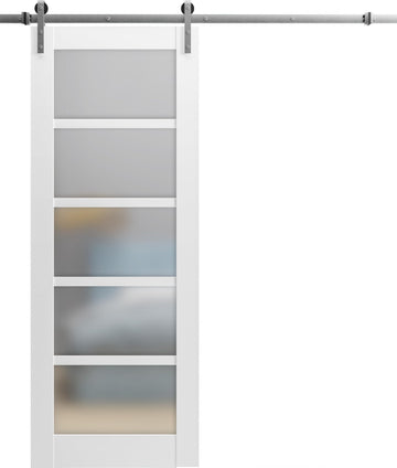 Sliding Barn Door 28 x 96 inches | Quadro 4002 White | Single Barn Door | Frosted Glass MDF Modern Hardware Included