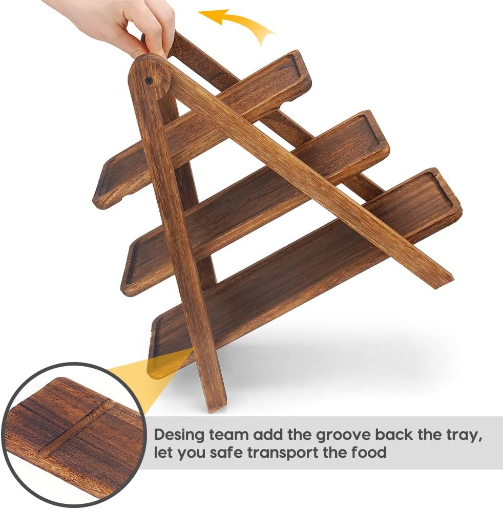 Extra Large Wood 3 Tier Serving Tray Three Tiered Cupcake Stand, Rectangle Serving Platter Wooden Farmhouse Tiered
