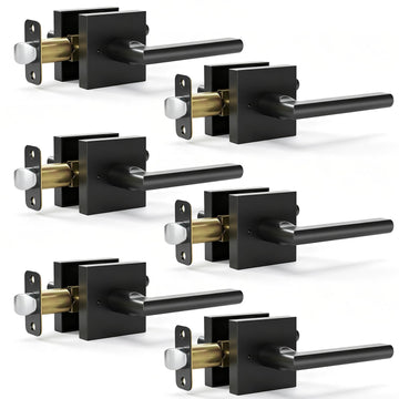 6 Pack Interior Privacy Door Handles, Keyless Lockset, Matte Black Knob