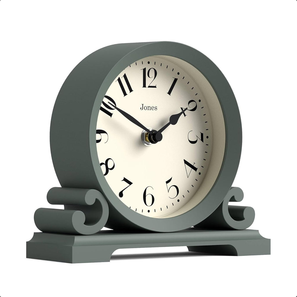 CLOCKS Saloon Mantel Clock | Small Traditional Double Scroll Design | Green | Contemporary Classic Style for