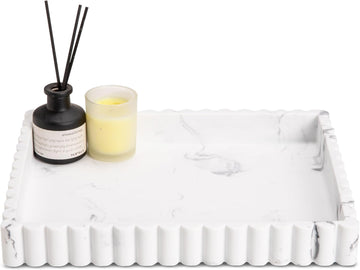Premium Concrete Decorative Bowl & Coffee Table Tray - Marble Look Centerpiece Table | Modern Minimalist Home Decor |