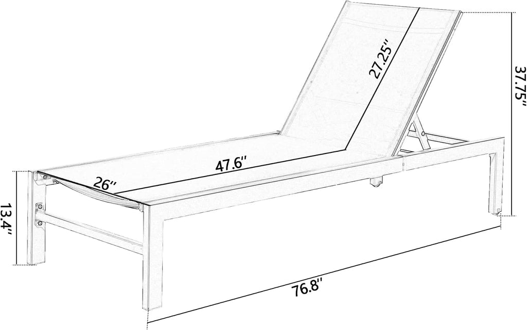Outdoor Chaise Lounge, Aluminum Patio Lounge Chair with Wheels, Pool Furniture, Patio Reclining Chaise Side, Beach