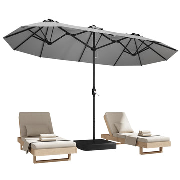 15ft Large Double-Sided Rectangle Patio Umbrella with Base Included, Gray