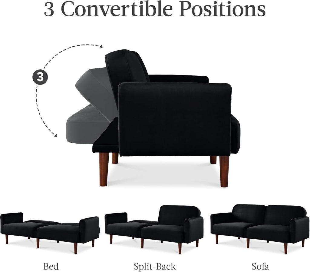 Best Choice Products 77" Mid Century Modern Velvet Loveseat Sofa, Couch, Convertible Sofa Sleeper Bed w/Real Wood