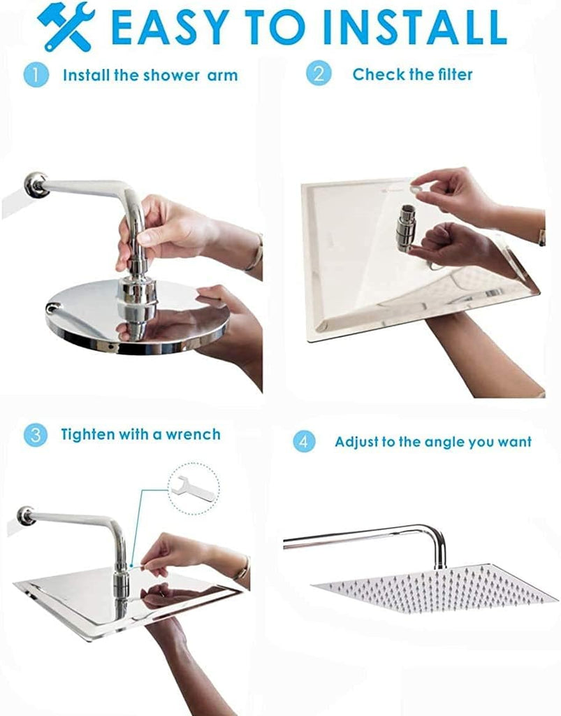 High Pressure Rain Shower Head, 304 Stainless Steel Large Rainfall Showerhead for Bathroom, Easy to Install