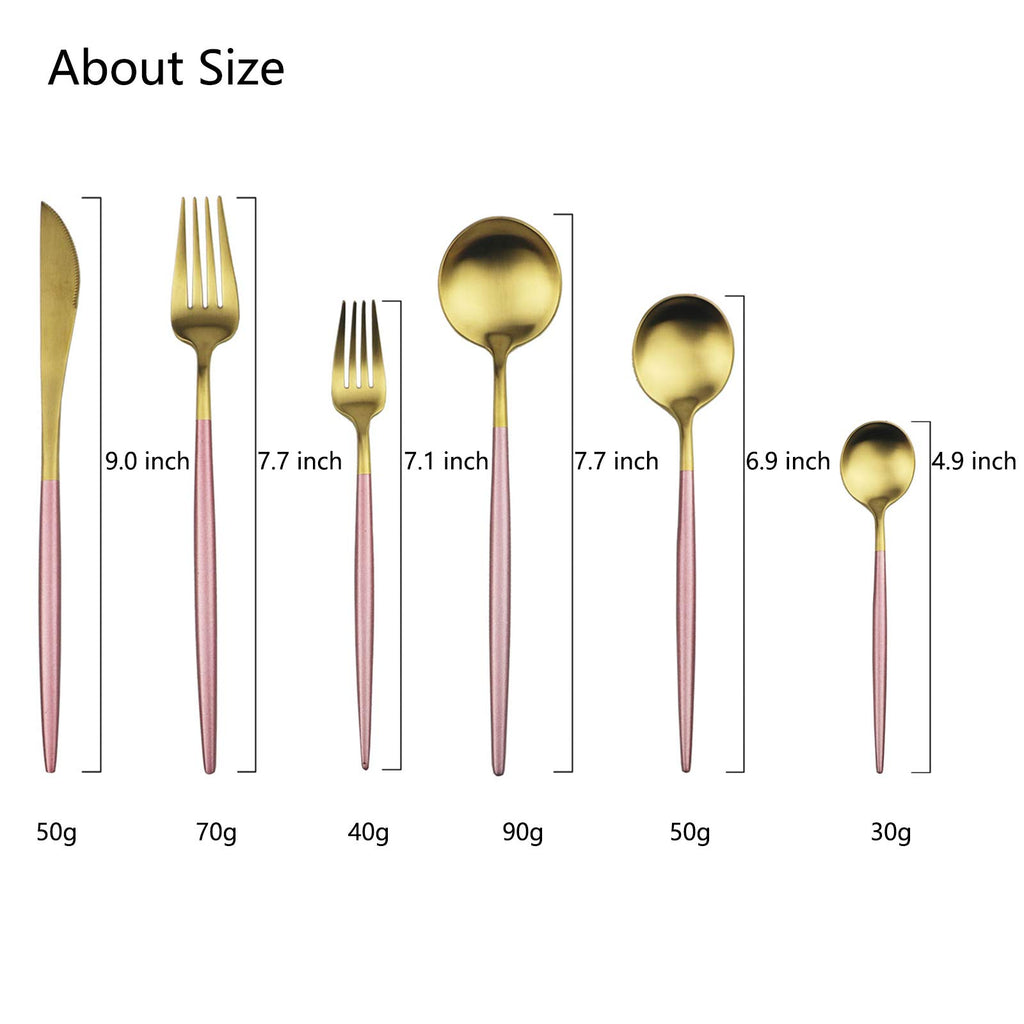 Luxury 18/10 Pink Handle Flatware Gold Silverware Set 304 Stainless Steel Flatware Cutlery Set| 6-Piece Adaline Royal
