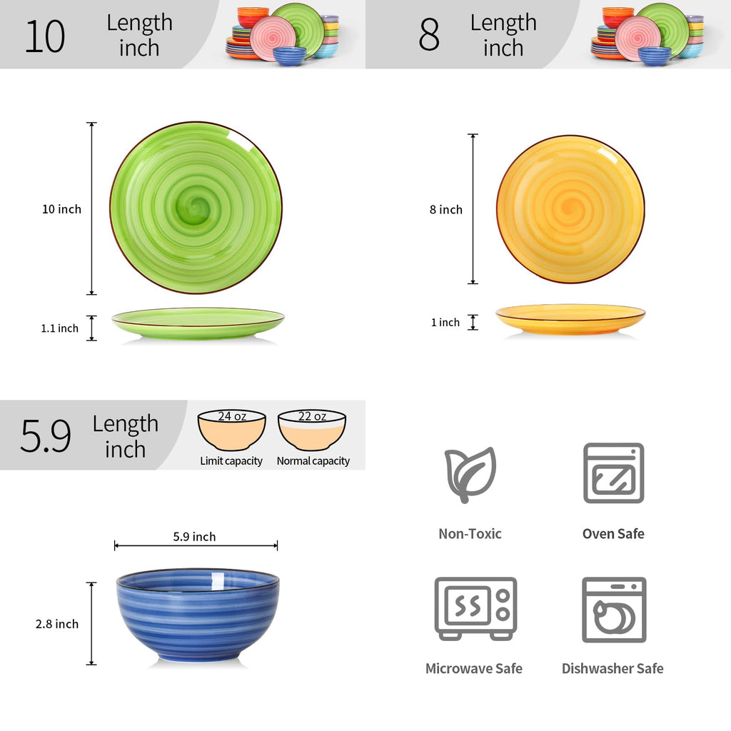 Ceramic Plates and Bowls Sets, 24 Pieces Dinnerware Sets for 8, Scratch Resistant Dish Set for holiday