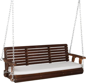 5 FT Heavy Duty Porch Swing with Cushion, 880 LBS Wooden, Rustic | Extra Cushion Included; Heavy-Duty Wood Frame;