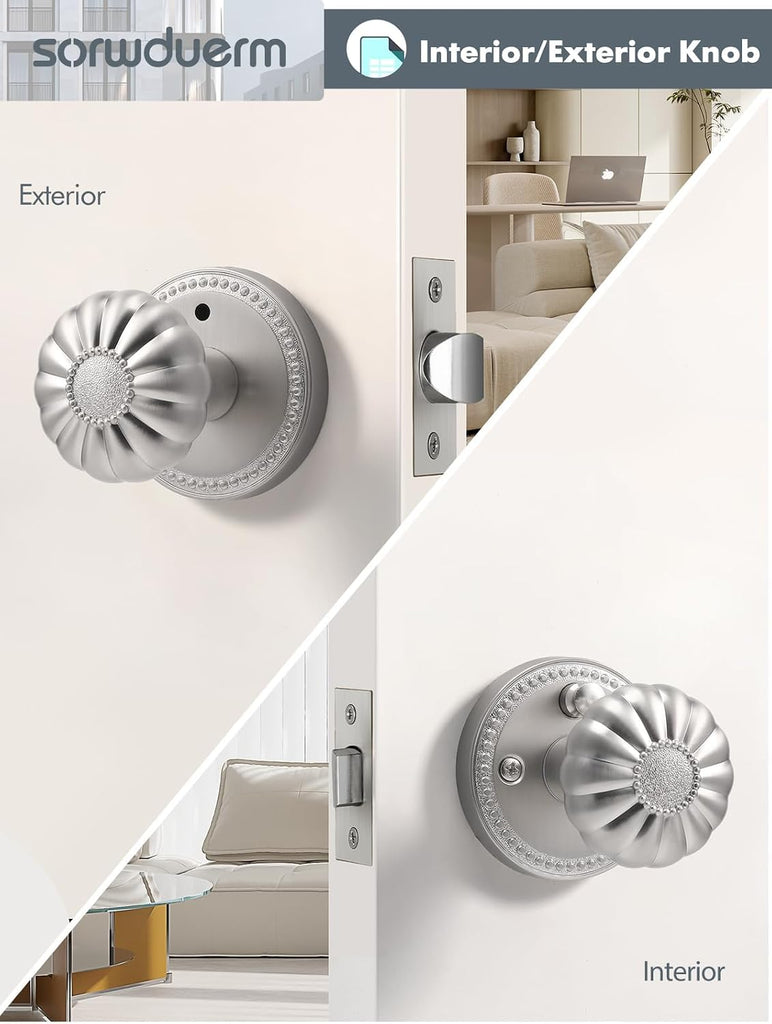 Brushed Nickel Door Knobs Interior Privacy Silvery Door Knob with Lock Satin Nickel Door Knobs and Bathroom,Zinc