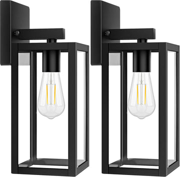 2-Pack Outdoor Light Fixtures Wall Mount, Waterproof Exterior Wall Lanterns with Clear Glass