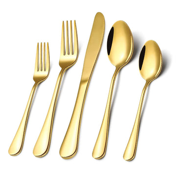 Gold Silverware Flatware Set for 8, 40 Piece Stainless Steel Cutlery Set With Titanium Golden Plated, Tableware