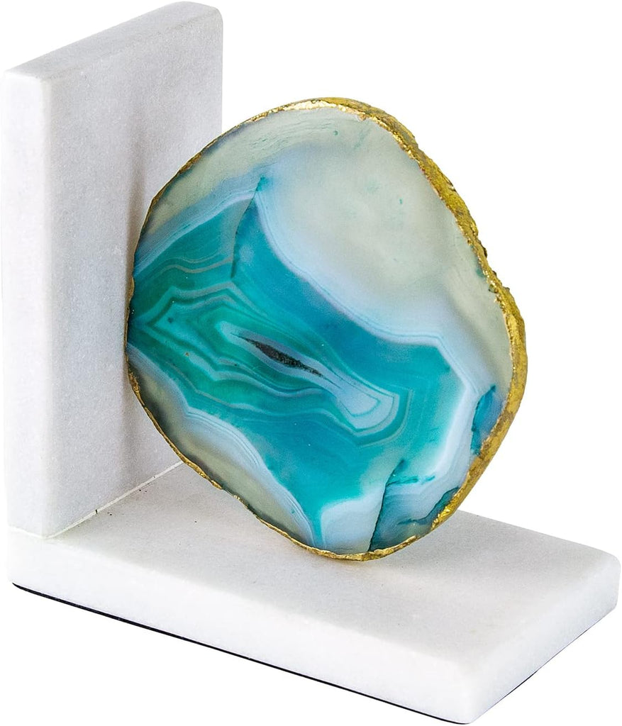 A&B Home Polished Green Agate Crystal & Marble Bookends, Stone Pair Book Ends for Heavy Books, Decorative Accents
