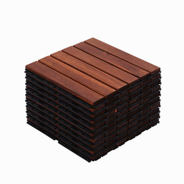 10 PCS Interlocking Deck Tiles, Solid Wood Patio Flooring Outdoor Waterproof, 12"x12"x0.8" Acacia Wood Tiles, Patio