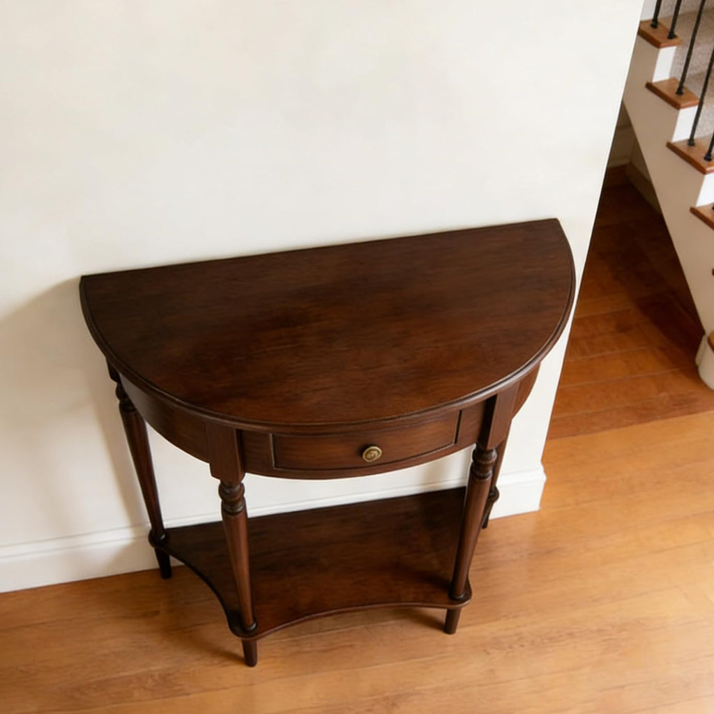 Half Moon Console Table Solid Wood Vintage Entryway Table with Storage Drawer Small Hallway Table Half Round Foyer