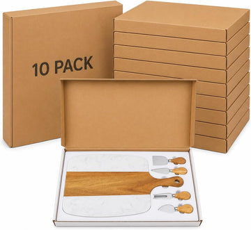 Marble Cheese Board Set - 10 Pack Wood Charcuterie Platter with Knives