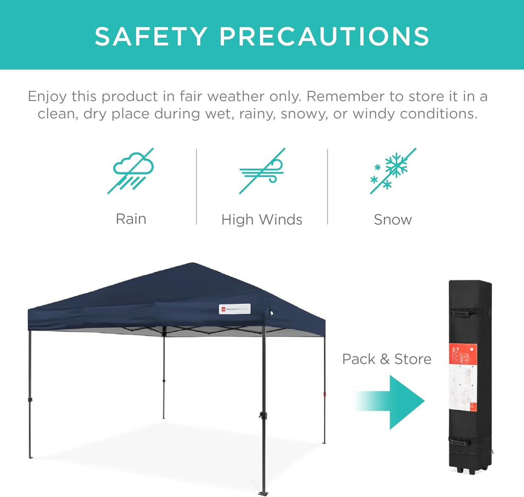 10x10ft Pop Up Canopy Tent, Outdoor Shade, 1 Person 1 Minute Set Up, Carry Case, 4 Weight Bags - Navy Blue