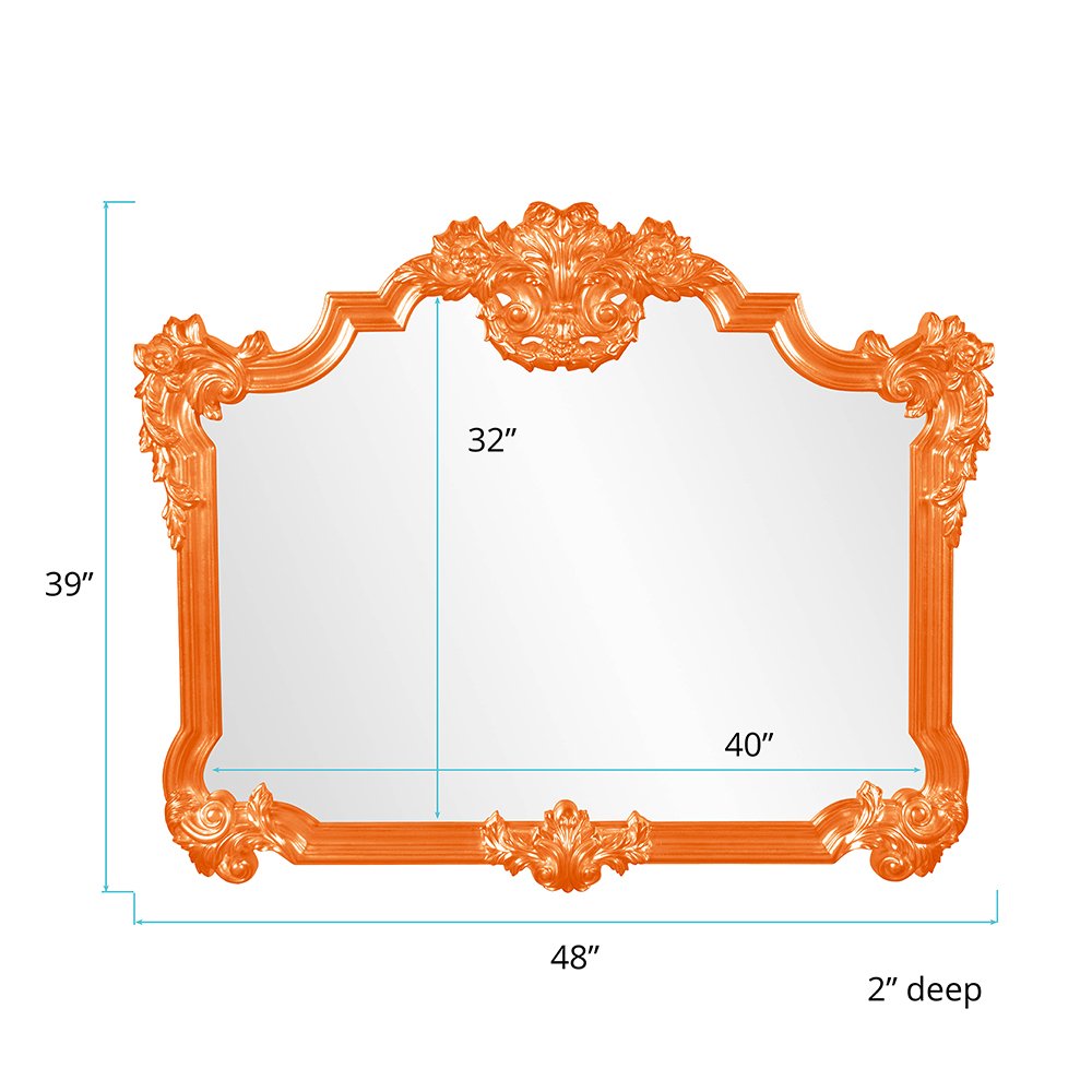 Antiqued Avondale Ornate Wall Mirror, Large Rectangular Vanity Mirror with Decorative Flourishes and Resin Frame