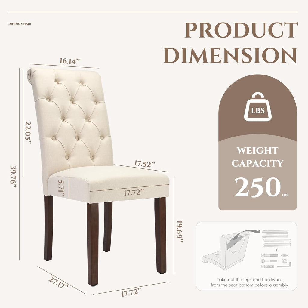 Tufted Dining Chairs Set of 2, Accent Parsons Diner Chair Upholstered Fabric Stylish Kitchen Chairs with Solid