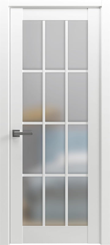 Solid French Door Frosted Glass 12 Lites 32x80 inches | Felicia 3312 Matte White | Single Regural Pa