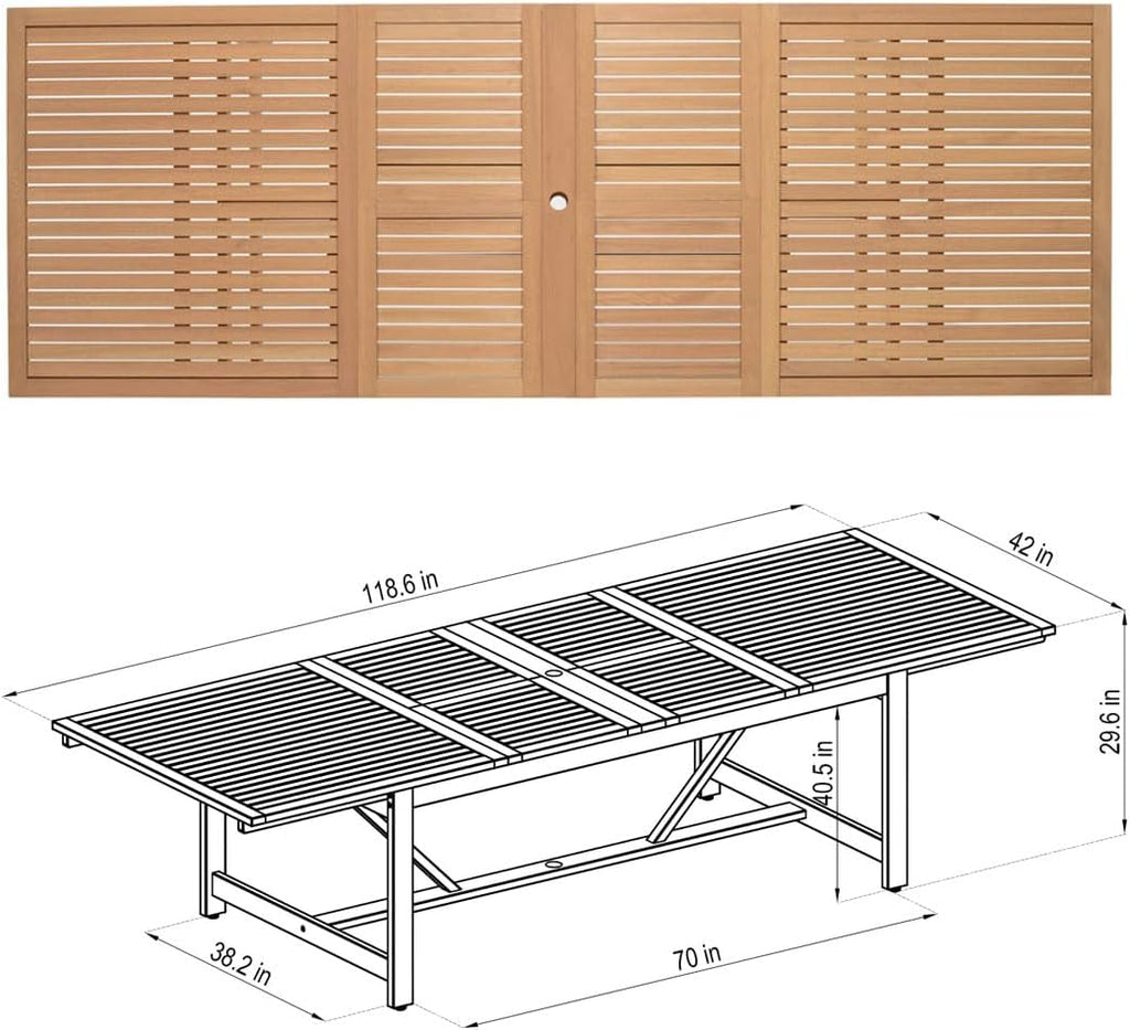 Franklin 9-Piece Rectangular Extendable Patio Dining Set Teak Finish and Weather-Net Technology Ideal for Outdoors