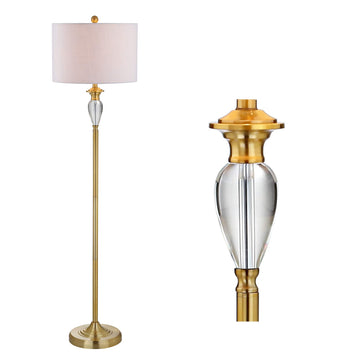 Evelyn Floor Lamp 60" Metal and Crystal, Brass Gold/Clear