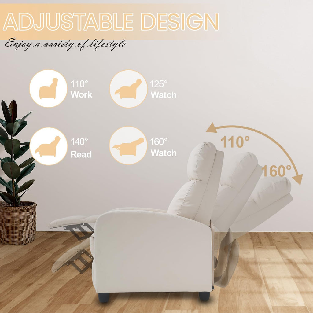 Recliner Chair Breathable Padded PU Leather Massage Single Sofa Recliners for Small Recliner Chair with Footrest Home