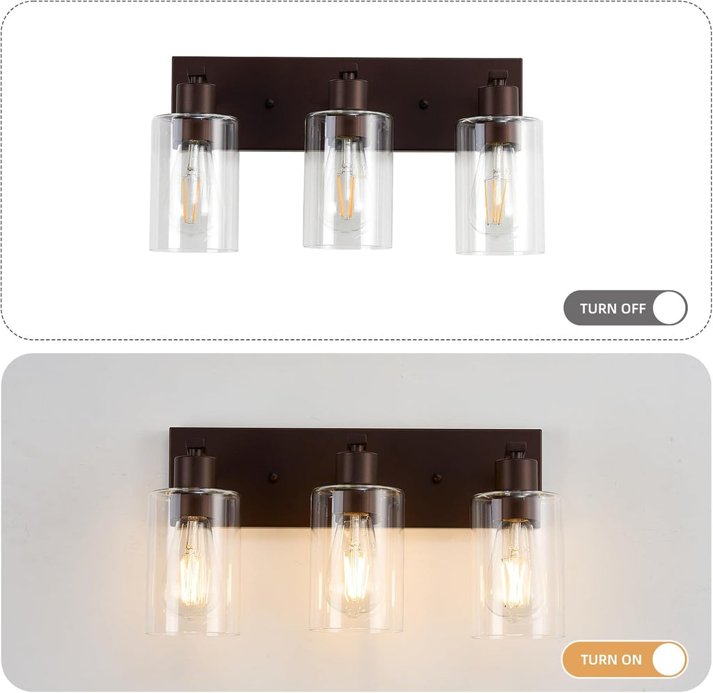 3 Lights Bathroom Light Fixtures Oil Rubbed Bronze Vanity Light with Clear Glass Shade 18in Modern Bathroom Lighting
