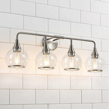 Brushed Nickel Bathroom Light Fixture 4 Lights Bathroom Vanity Lights Over Mirrors with Clear Glass Shade 30.7 inch