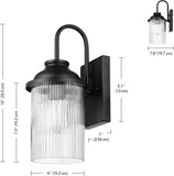 1-Light Outdoor Wall Sconce, Matte Black, Ribbed Glass Shade, Porch Light, Wall Lights for Living Room, Patio Decor, Apartment Essentials, Outside House Lights A123-B0C8ZLLXF6