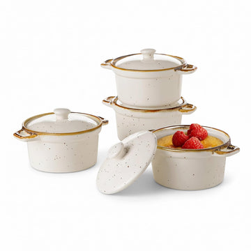 Mini Cocotte Set of 4, 6 oz Ceramic with Lids and Handles, Small Casserole Dishes for Oven, Mini Dutch Oven for