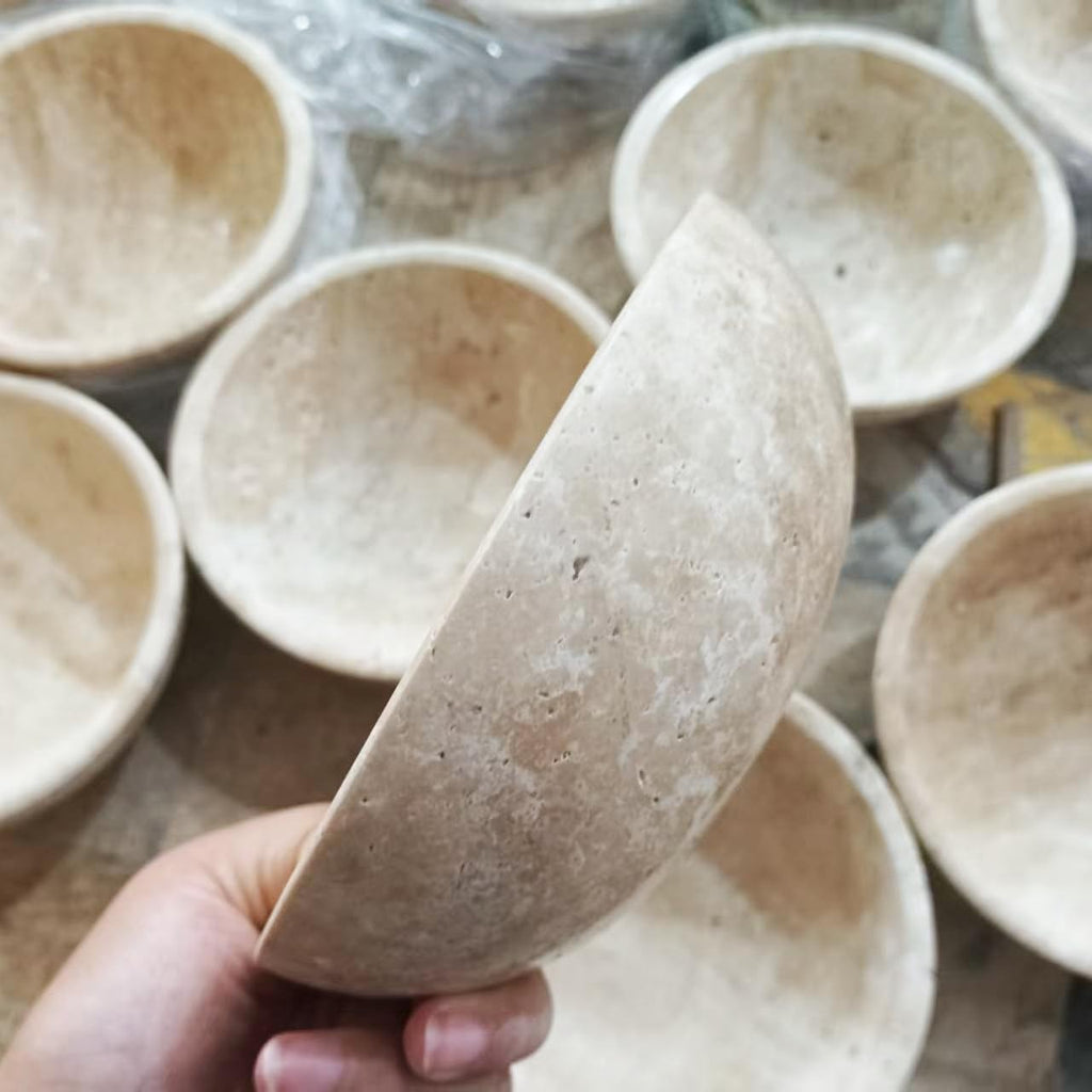 Travertine Bowl, 6" Natural Stone Decorative Bowls Table, Catchall Tray for Keys & Jewelry, Fruit Bowls Counter