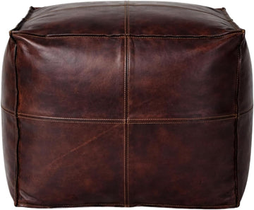 Genuine Leather Square Pouf Ottoman - Vintage Colorful Footstool, Footrest, Coffe Table - Artisan Crafted (Vintage