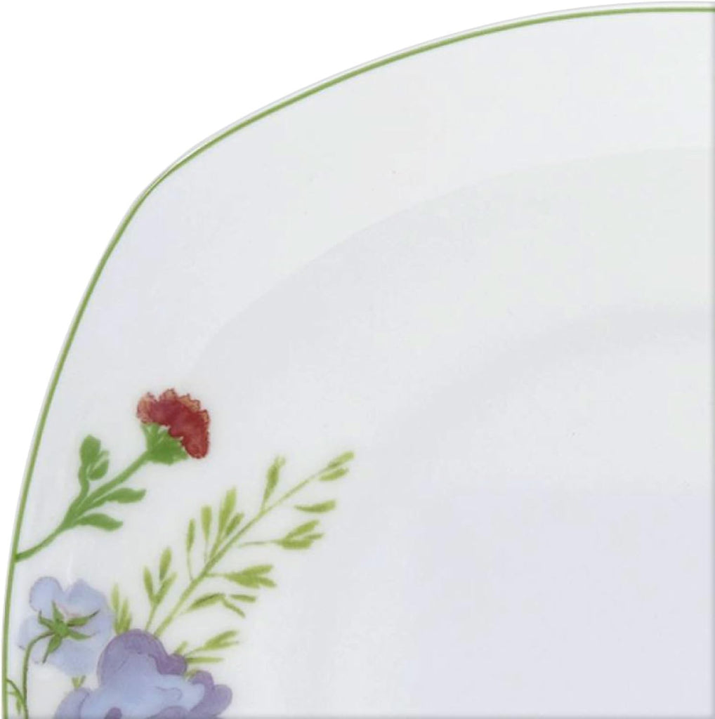 Wildflower Garden Dinnerware Set, 16-Piece Bone China Dishes Service for 4, Square Plates and Bowls Set with Mugs