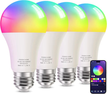 Smart Light Bulbs - Led Dimmible Color Changing Light Bulb for Home Works with Bluetooth Music Sync - A19 RGB