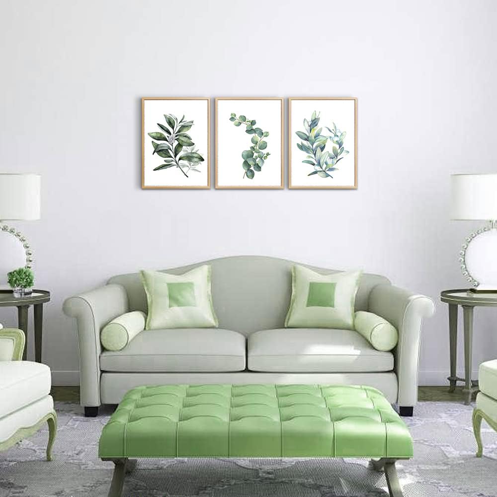 Framed Canvas Wall Art Wall Decor Green Leaves Plants Watercolor Painting Office Wall Pictures Kitchen Wall