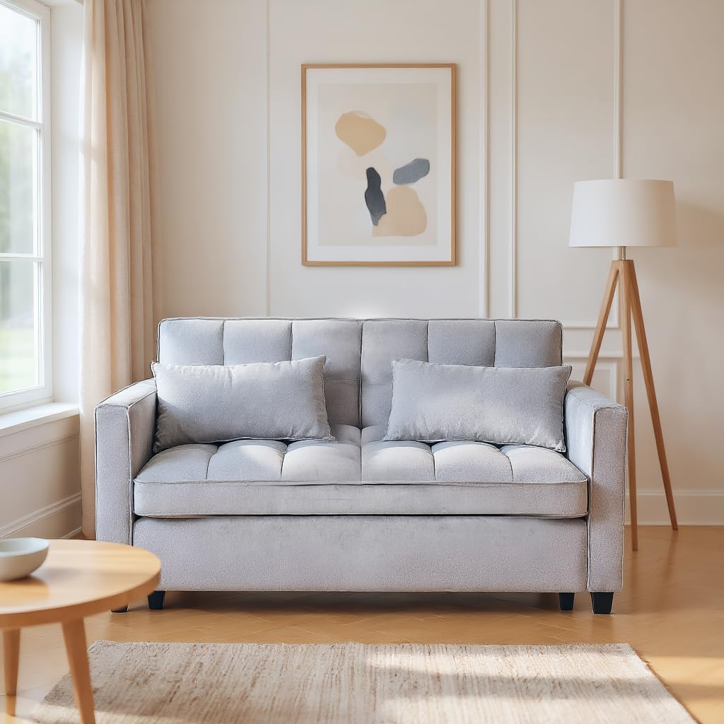 53" Sleeper Sofa, 3-in-1 Convertible Pull Out Couch, Velvet Loveseat with Adjustable Backrest, Side Pockets & 2
