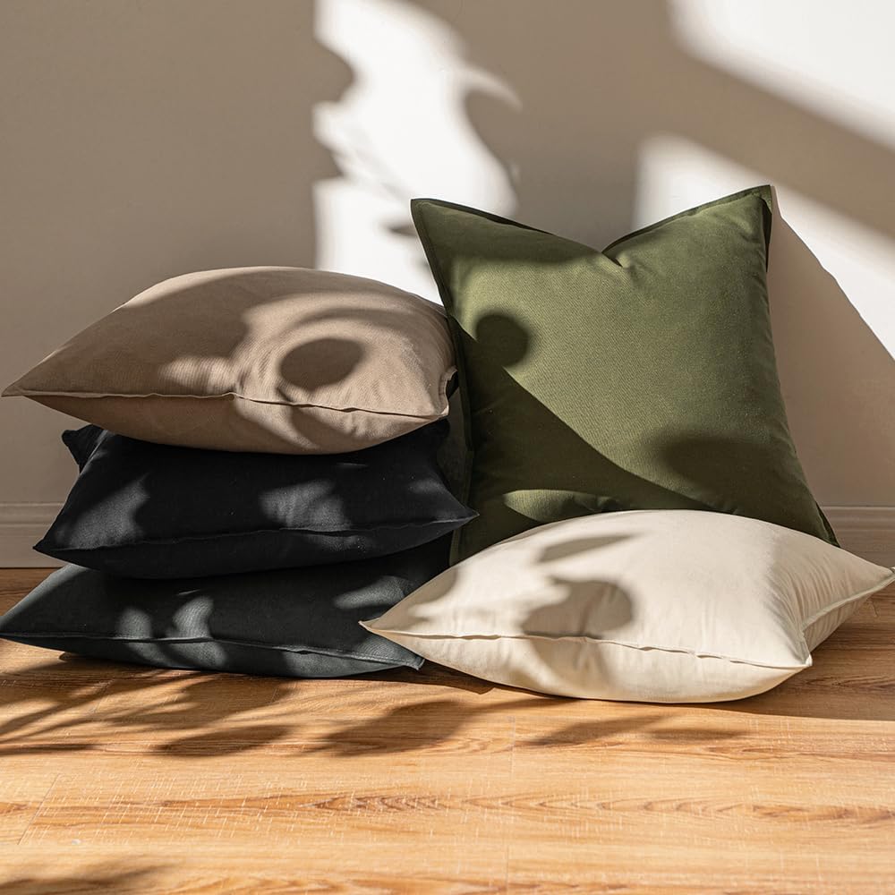 26x26 Inch Pack of 2 Decorative Euro Shams Linen Pillow Covers Boho Farmhouse Modern Soft Accent Throw Pillows, Olive