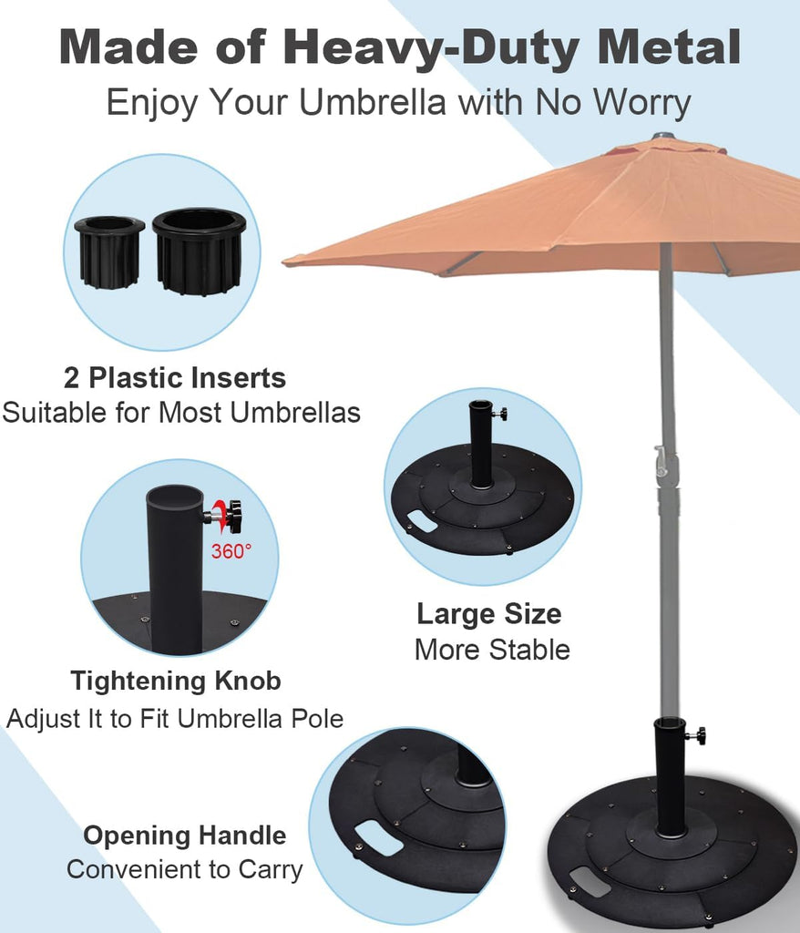 21 Inches Metal Umbrella Base with 2 Adapters for 1-¼" or 1-½" Umbrella Poles