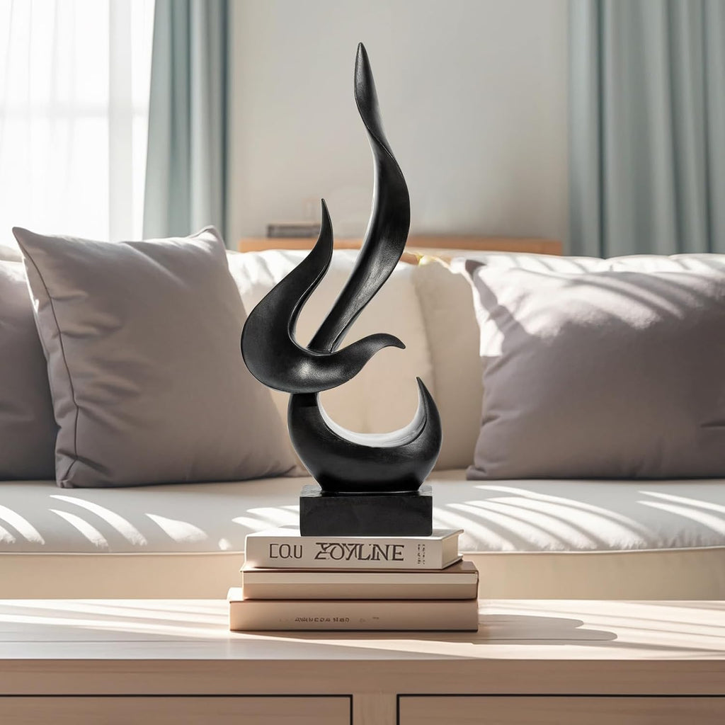 Black Fire Flame Sculpture, Modern Abstract Resin Statue, Art Statue Home Decor TV Stand Coffee Table Shelf Accents