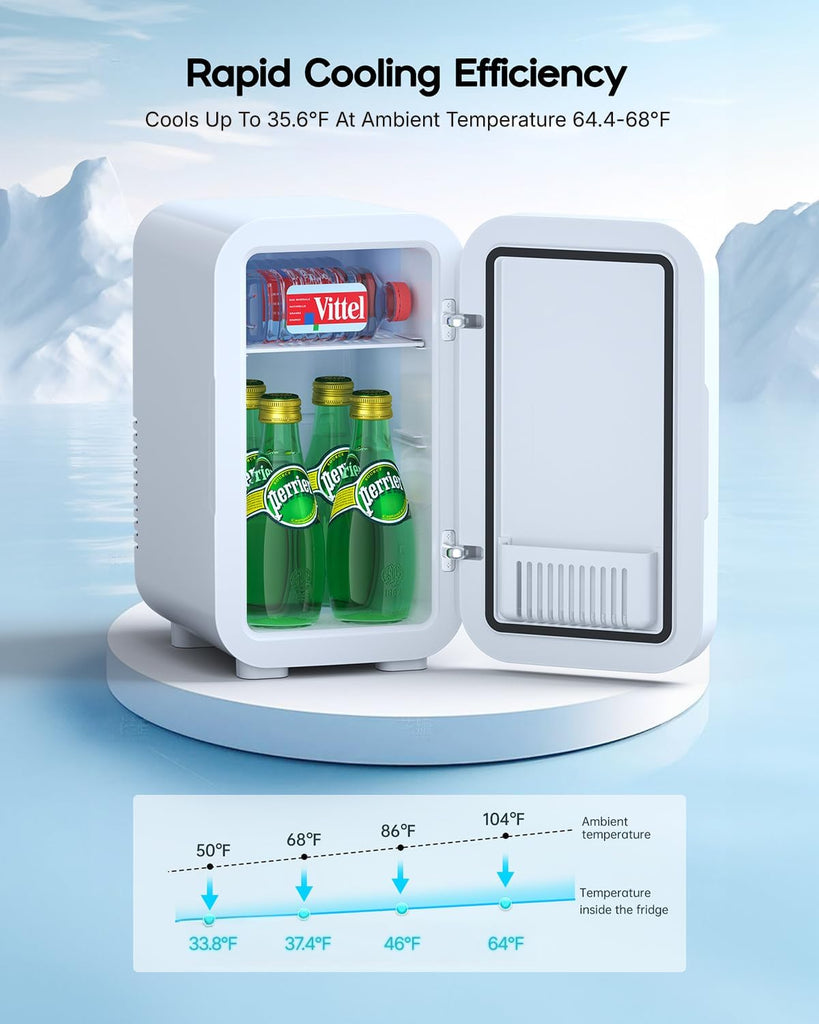 Mini Fridge,6 Liter / 8 Can Small Fridge for Bedroom, Car, Office & Dorm, 110V AC/DC Portable Thermoelectric Cooler &