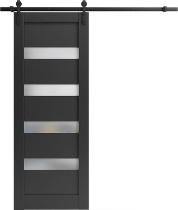 Quadro 4113 | Interior Single Sliding barn Door with Frosted Glass, MDF, 36x84, Black, Modern Style 