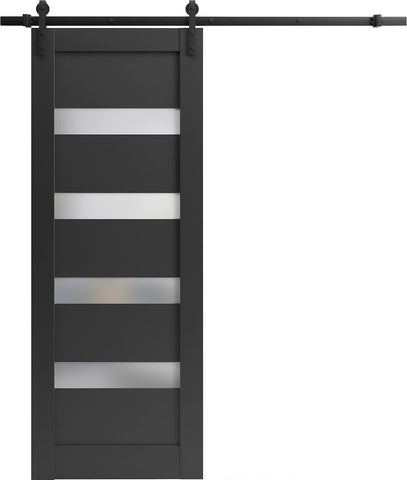 Quadro 4113 | Interior Single Sliding barn Door with Frosted Glass, MDF, 36x84, Black, Modern Style 