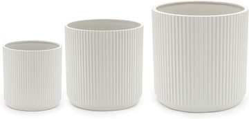 Fluted Ceramic Planters for Indoor Outdoor Plants, Round Flower Pots with Drainage Hole, Set of 3, 6 inch, 8 inch, 10