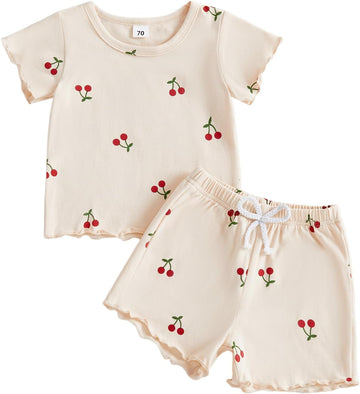 Toddler Baby Girl Clothes Ribbed Lettuce Shirts Shorts Set