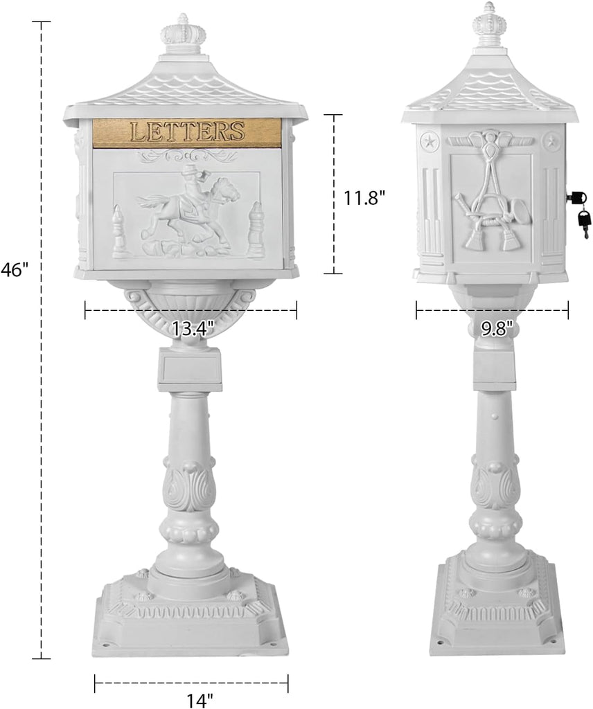 Mailbox Cast Aluminum White Mail Box Postal Box Security Heavy Duty New
