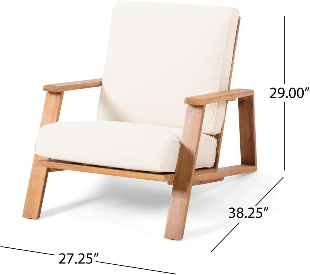 Acacia Wood Outdoor Chaise Lounge Chair, Patio Reading Lazy Recliner Sofa Couches Seating with Weather-Resistant