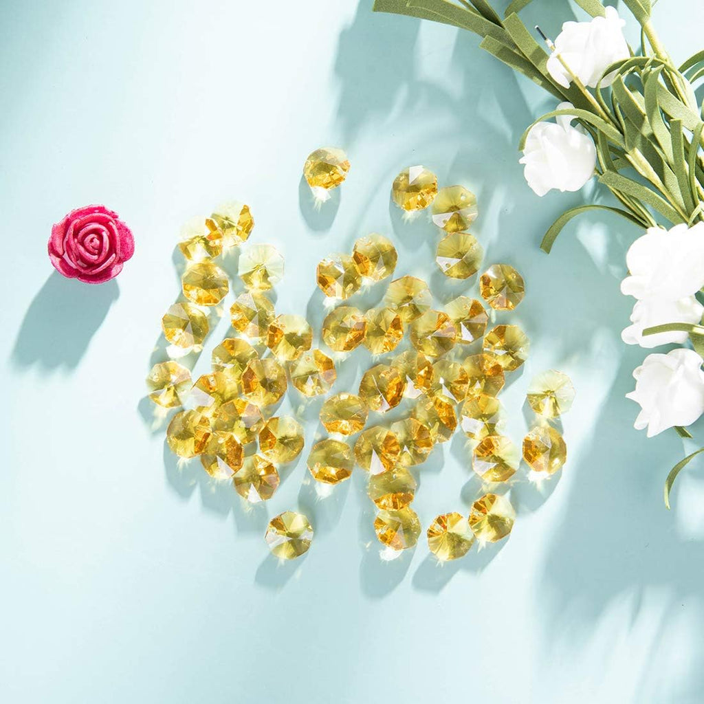 Yellow Crystal 14mm Octagon Beads, Glass Curtain Drop Suncatchers, Crystal Garland Parts Pack of 100